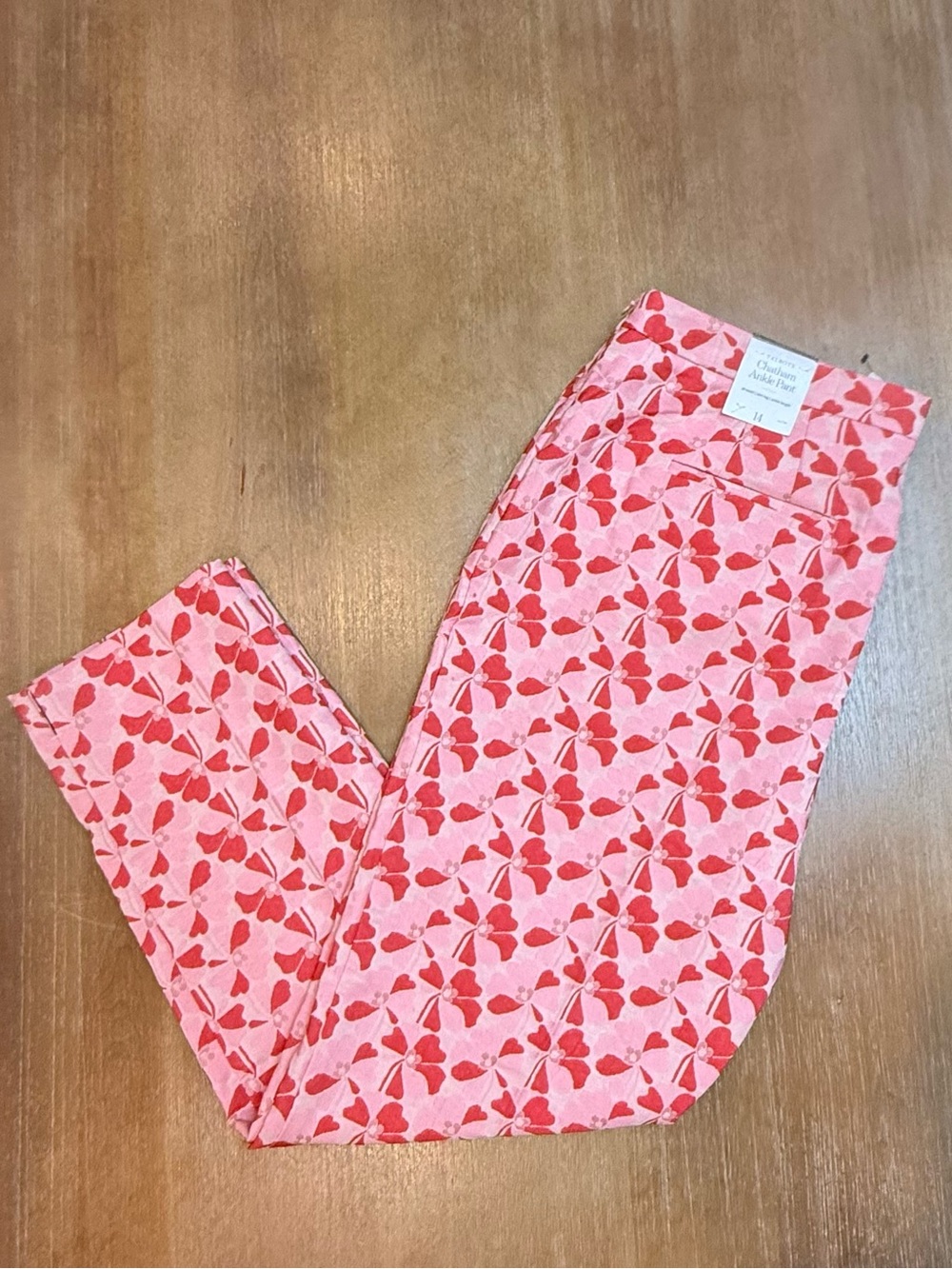 NWT Talbots Chatham Ankle Pant Pink Red Floral Jacquard Side Zip Stretch Sz 14